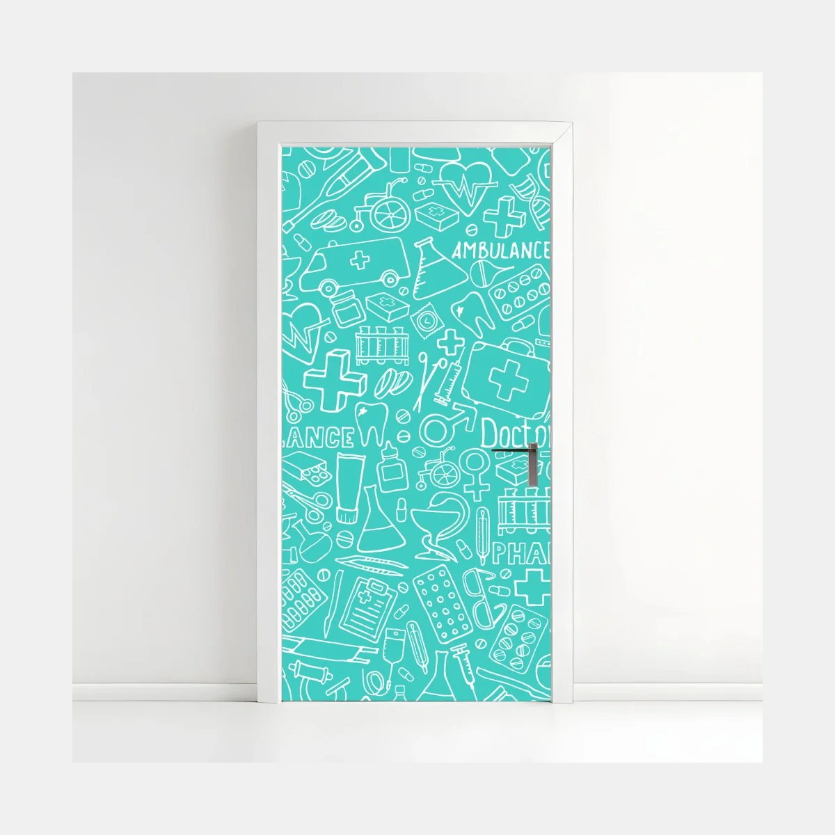 Sticker pour porte motif médical gribouillis turquoise – Wallnifity® Sticker pour porte motif médical gribouillis turquoise – Wallnifity®