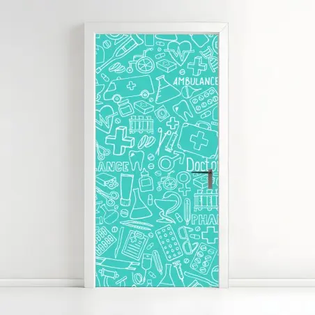 Sticker pour porte motif médical gribouillis turquoise – Wallnifity®