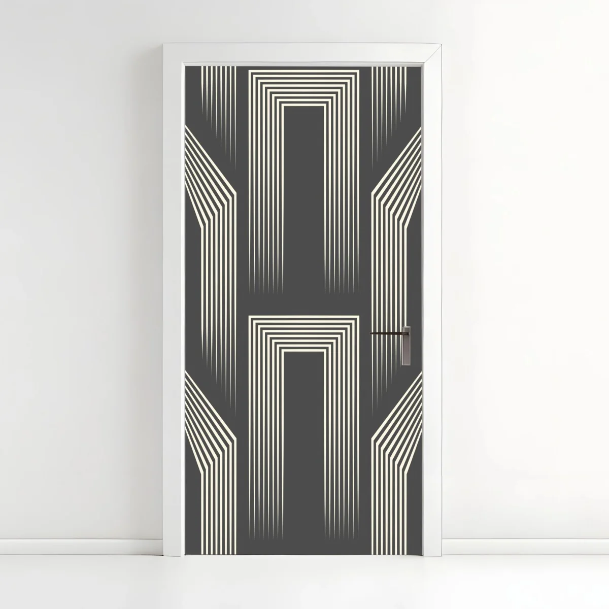 Sticker pour porte motif géométrique art déco en gris et crème – Wallnifity® Sticker pour porte motif géométrique art déco en gris et crème – Wallnifity®