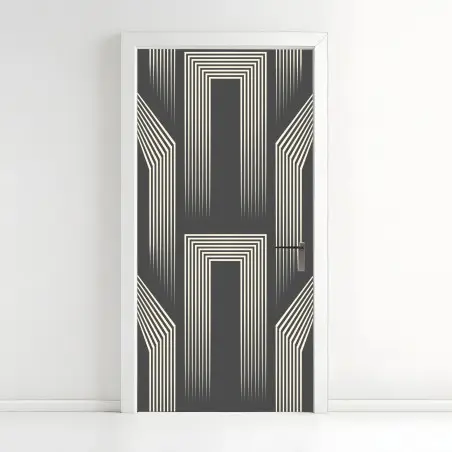 Sticker pour porte motif géométrique art déco en gris et crème – Wallnifity®