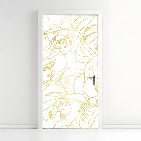 Sticker pour porte roses dorées en motif au trait – Wallnifity®