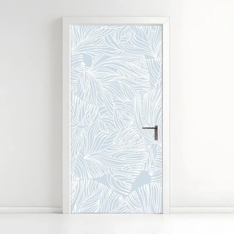 Sticker pour porte motif floral linéaire bleu pastel – Wallnifity®