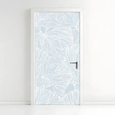 Sticker pour porte motif floral linéaire bleu pastel – Wallnifity®