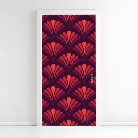 Sticker pour porte élégant motif art déco corail et bordeaux – Wallnifity®