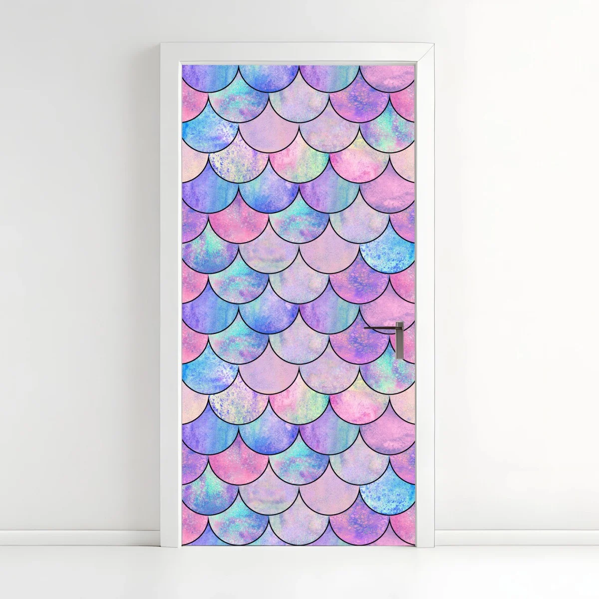 Sticker pour porte motif écailles de sirène irisé pastel – Wallnifity® Sticker pour porte motif écailles de sirène irisé pastel – Wallnifity®
