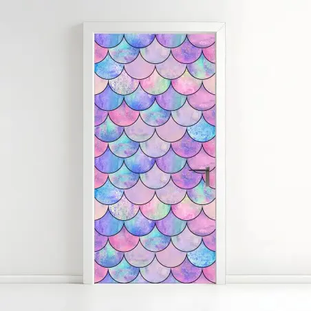 Sticker pour porte motif écailles de sirène irisé pastel – Wallnifity®