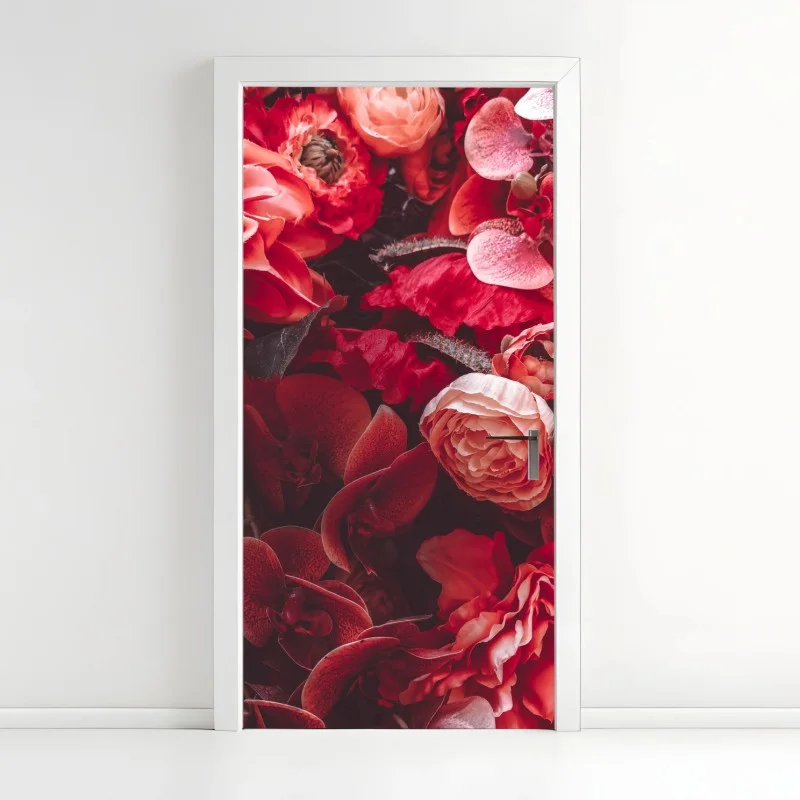 Sticker pour porte composition florale rouge et texturée – Wallnifity® Sticker pour porte composition florale rouge et texturée – Wallnifity®