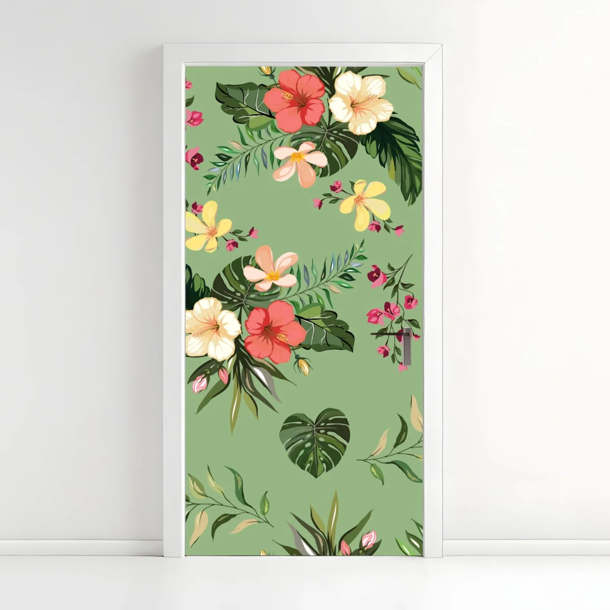 Sticker pour porte motif tropical fleuri sur fond vert – Wallnifity® Sticker pour porte motif tropical fleuri sur fond vert – Wallnifity®