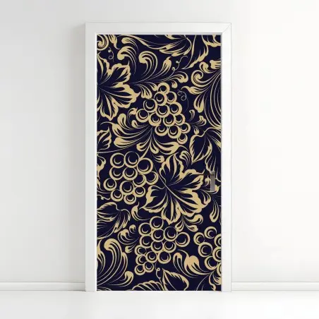 Sticker pour porte motif baroque de vigne et raisins dorés – Wallnifity®