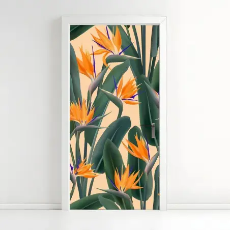 Sticker pour porte motif tropical bohème fleur de paradis – Wallnifity®