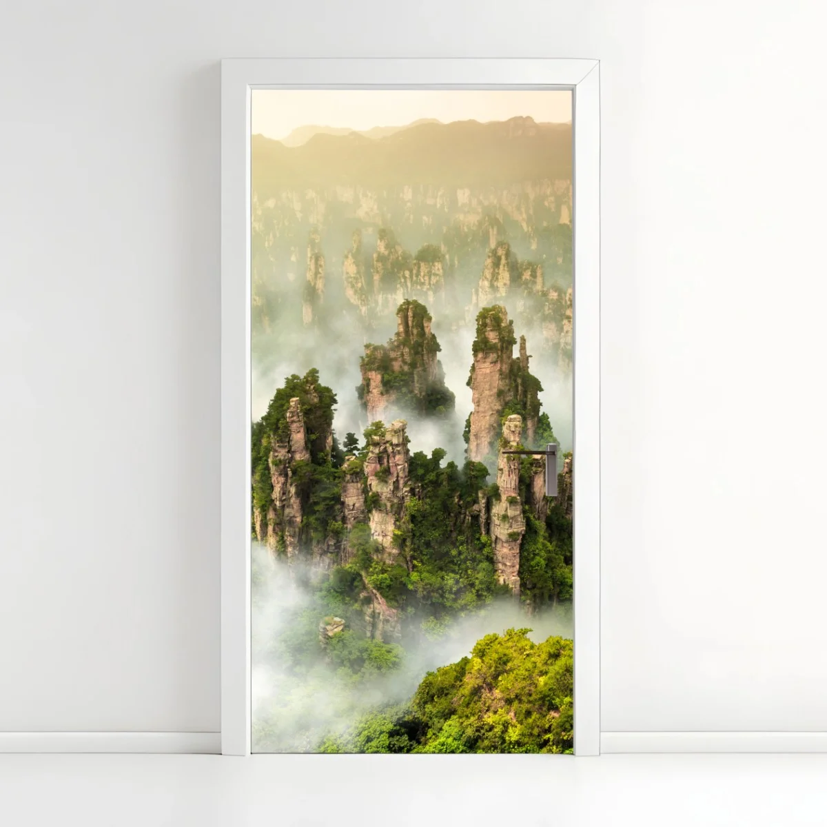 Sticker pour porte paysage brumeux des piliers de Zhangjiajie, Hunan – Wallnifity® Sticker pour porte paysage brumeux des piliers de Zhangjiajie, Hunan – Wallnifity®