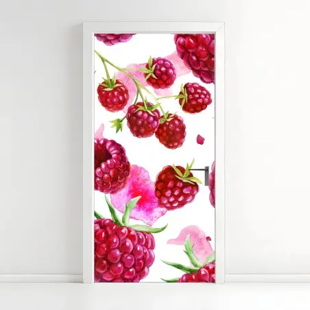 Sticker pour porte motif framboises aquarelle éclatant – Wallnifity®