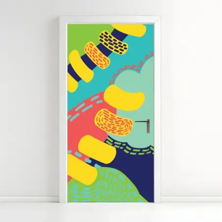 Sticker pour porte abstraction organique aux couleurs vives – Wallnifity®