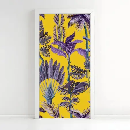 Sticker pour porte jungle exotique aux feuilles violettes – Wallnifity®