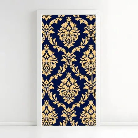 Sticker pour porte motif baroque doré sur fond bleu marine – Wallnifity®
