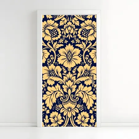 Sticker pour porte motif floral damassé bleu marine et or – Wallnifity®