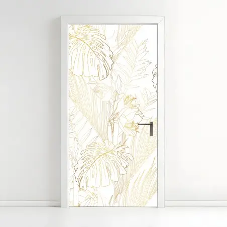Sticker pour porte motif botanique doré sur fond blanc – Wallnifity®