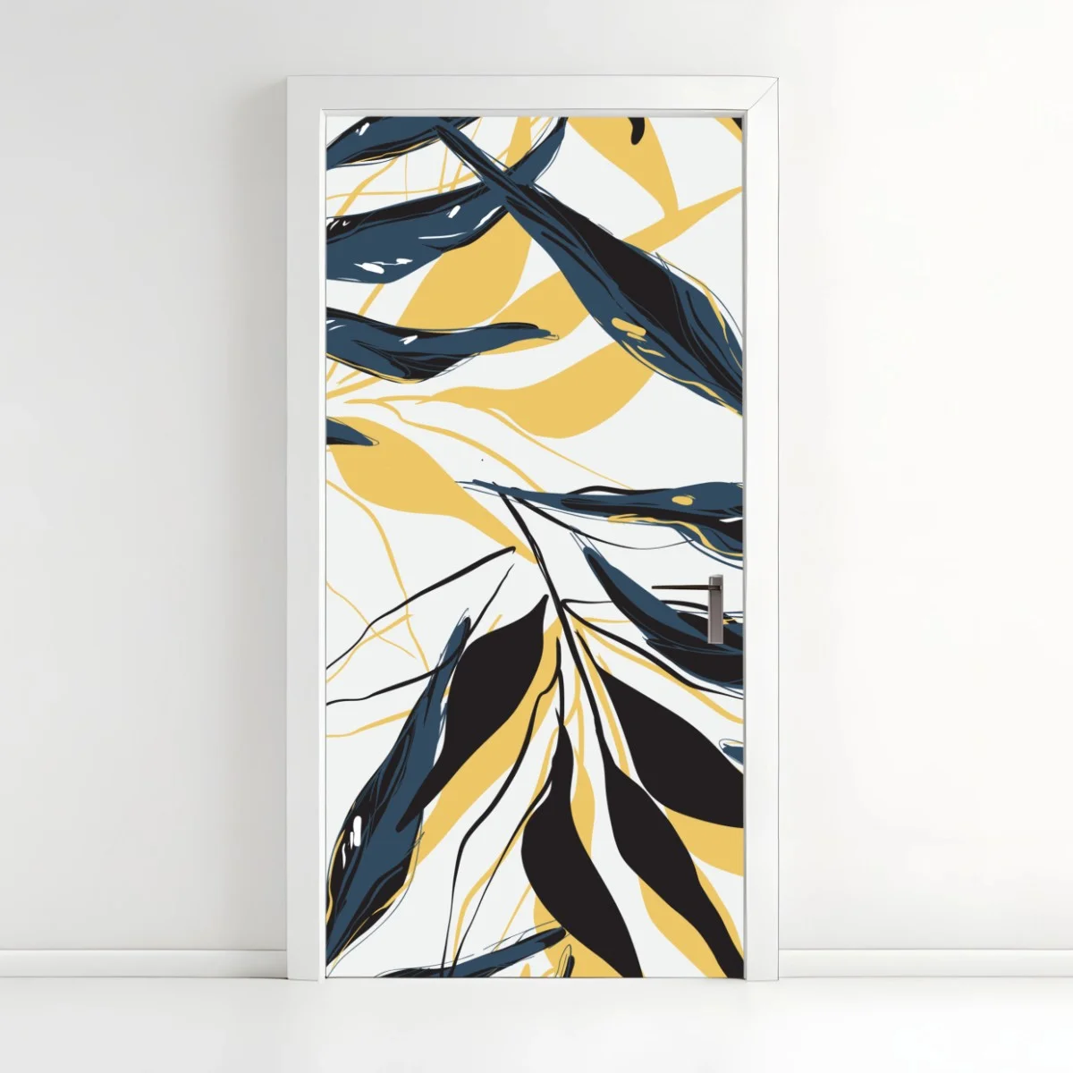 Sticker pour porte feuillage stylisé bleu marine et jaune moutarde – Wallnifity® Sticker pour porte feuillage stylisé bleu marine et jaune moutarde – Wallnifity®