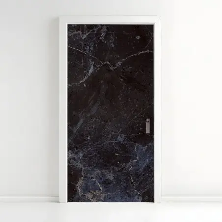 Sticker pour porte motif marbre noir et bleu aux veines élégantes – Wallnifity®