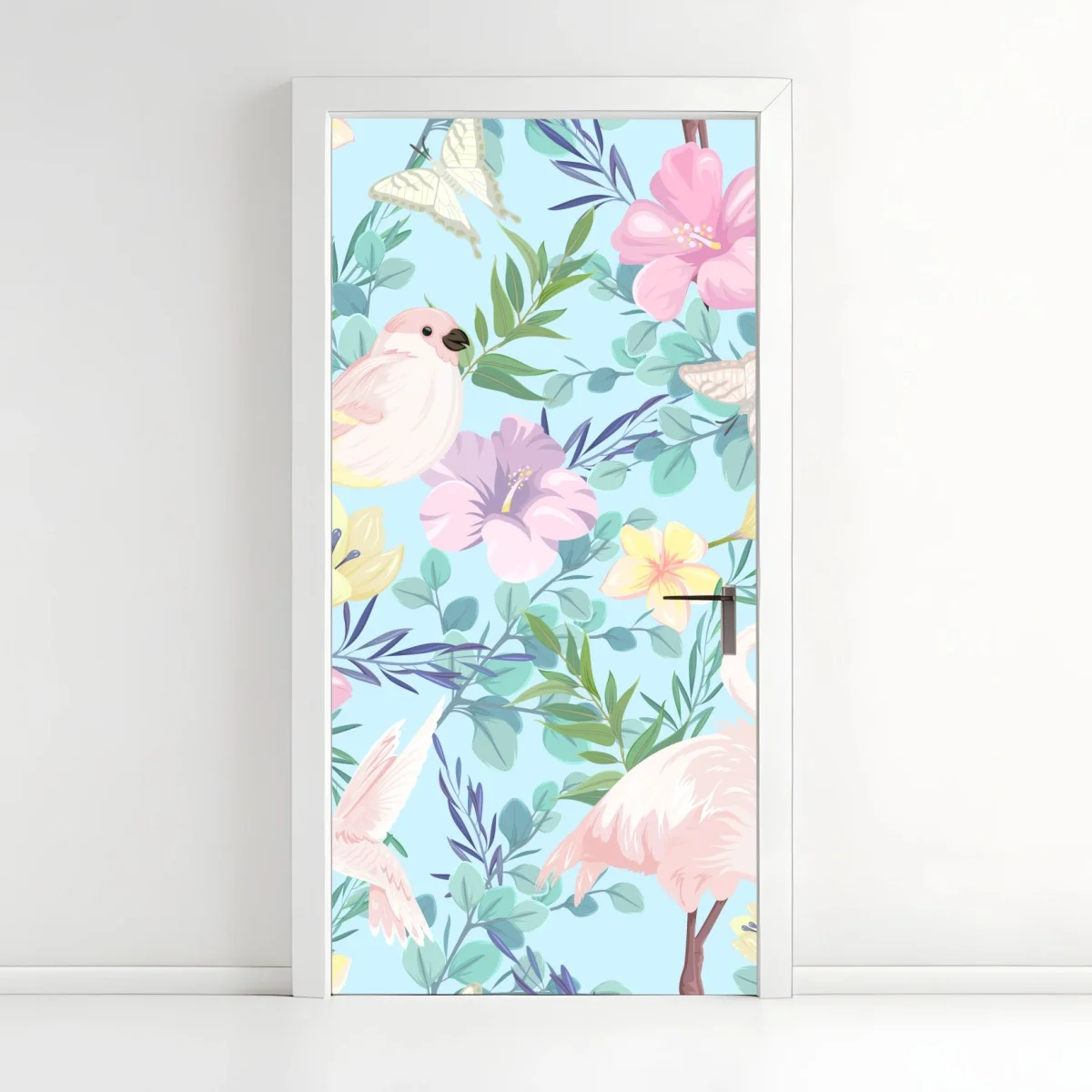 Sticker pour porte jungle pastel au flamant rose et aux colibris – Wallnifity® Sticker pour porte jungle pastel au flamant rose et aux colibris – Wallnifity®