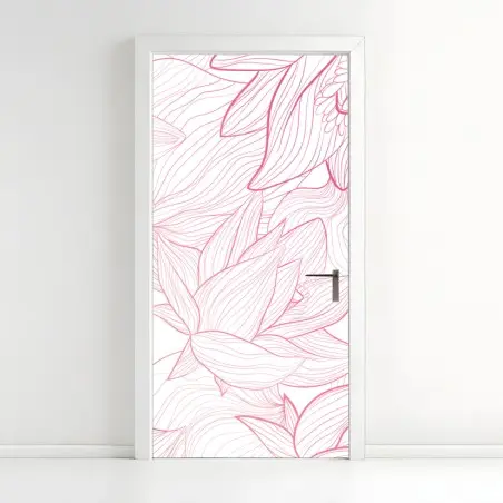 Sticker pour porte motif floral délicat en fines lignes roses – Wallnifity®