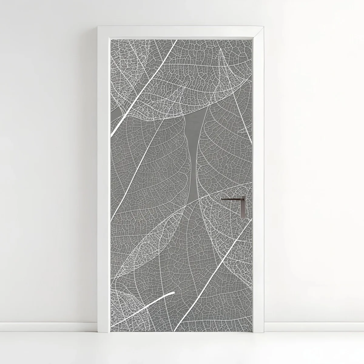 Sticker pour porte motif feuilles squelettes minimaliste blanc et gris – Wallnifity® Sticker pour porte motif feuilles squelettes minimaliste blanc et gris – Wallnifity®