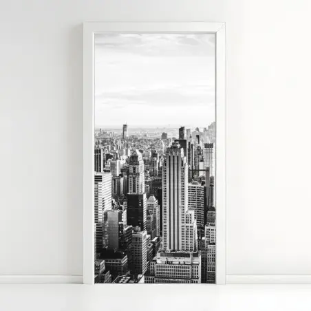 Sticker pour porte panorama urbain de New York en noir et blanc – Wallnifity®