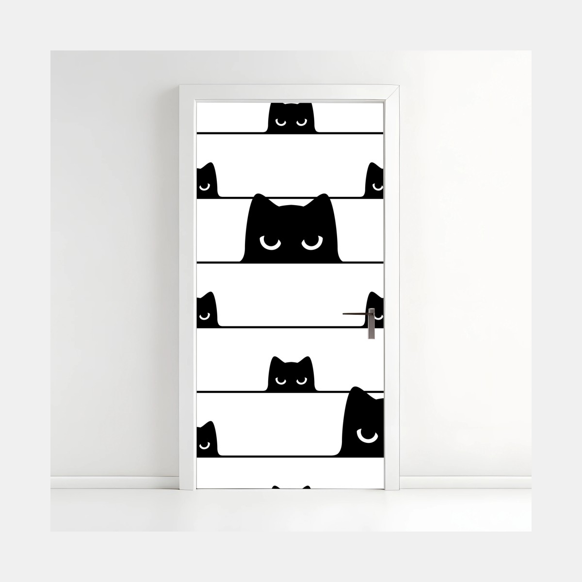 Sticker pour porte motif chats malicieux en noir et blanc – Wallnifity®
