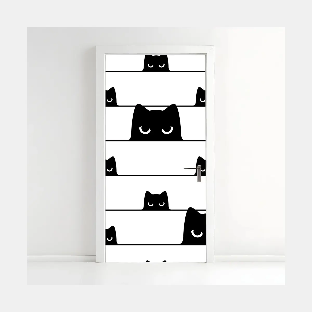 Sticker pour porte motif chats malicieux en noir et blanc – Wallnifity®