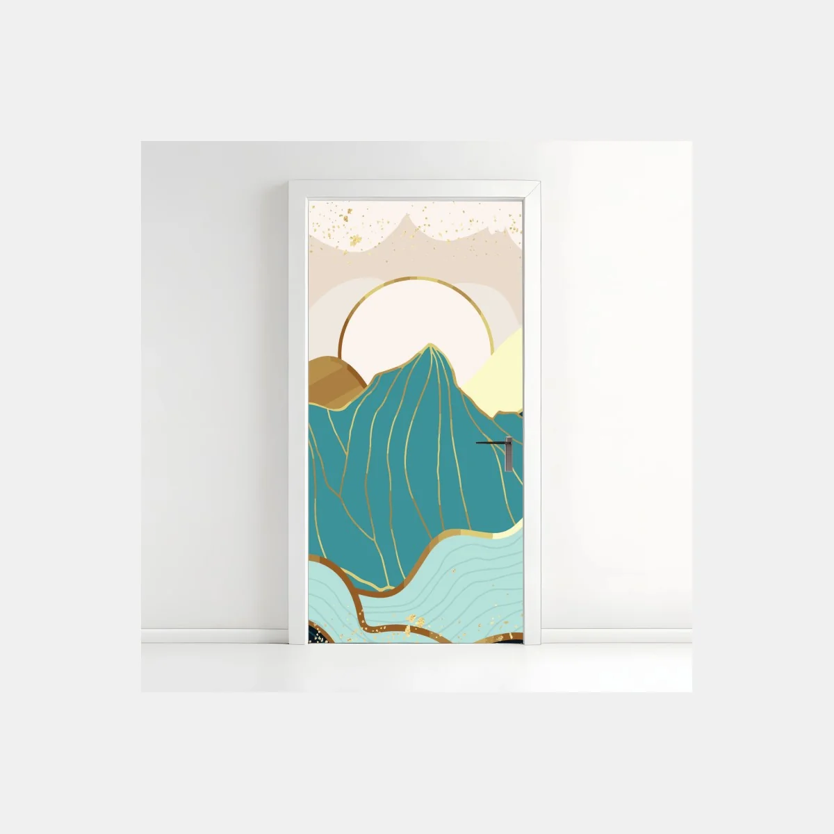 Sticker pour porte horizon montagneux abstrait aux reflets dorés – Wallnifity® Sticker pour porte horizon montagneux abstrait aux reflets dorés – Wallnifity®