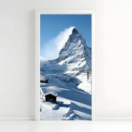 Sticker pour porte Cervin majestueux : panorama hivernal – Wallnifity®