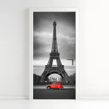 Sticker pour porte voiture rouge devant la Tour Eiffel – Wallnifity®