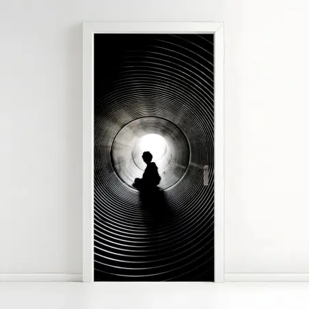 Sticker pour porte silhouette dans un tunnel concentrique – Wallnifity®