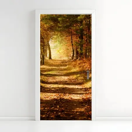 Sticker pour porte chemin doré en forêt automnale – Wallnifity®