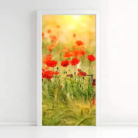 Sticker pour porte champ de coquelicots au soleil doré – Wallnifity®