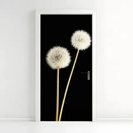Sticker pour porte pissenlits délicats sur fond noir – Wallnifity®