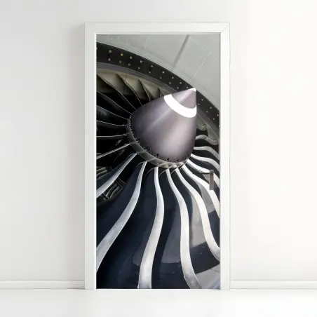 Sticker pour porte mouvement métallique : vue artistique d'une turbine d'avion – Wallnifity®
