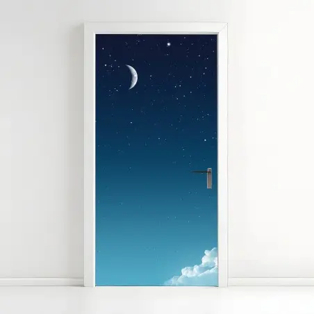 Sticker pour porte ciel nocturne au croissant de lune – Wallnifity®
