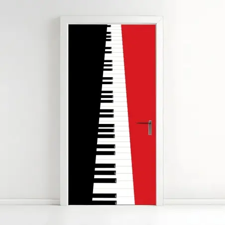 Sticker pour porte clavier de piano en perspective noir et rouge – Wallnifity®
