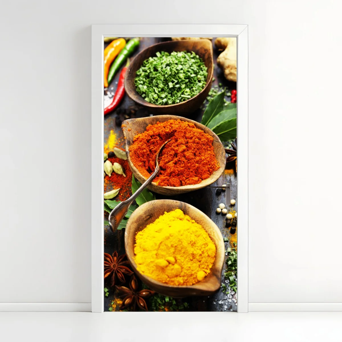 Sticker pour porte composition d'épices colorées sur bois – Wallnifity® Sticker pour porte composition d'épices colorées sur bois – Wallnifity®