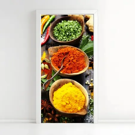 Sticker pour porte composition d'épices colorées sur bois – Wallnifity®