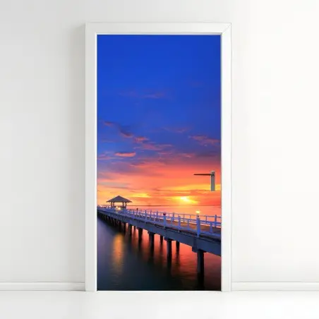 Sticker pour porte jetée en bois au lever du soleil – Wallnifity®
