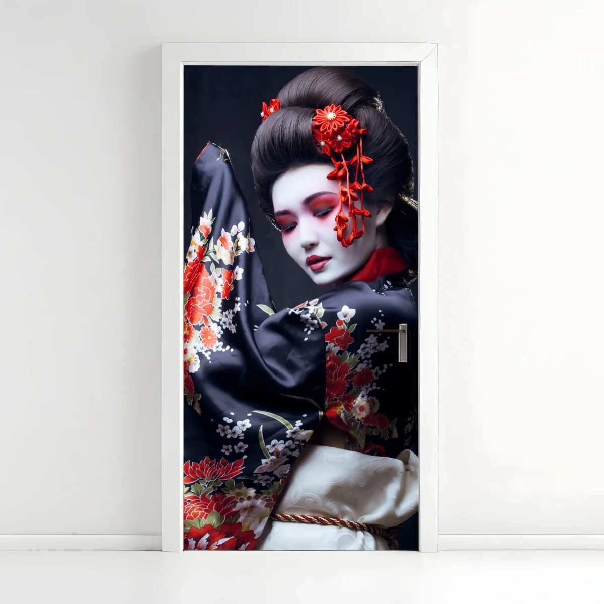Sticker pour porte portrait de geisha au kimono floral – Wallnifity® Sticker pour porte portrait de geisha au kimono floral – Wallnifity®