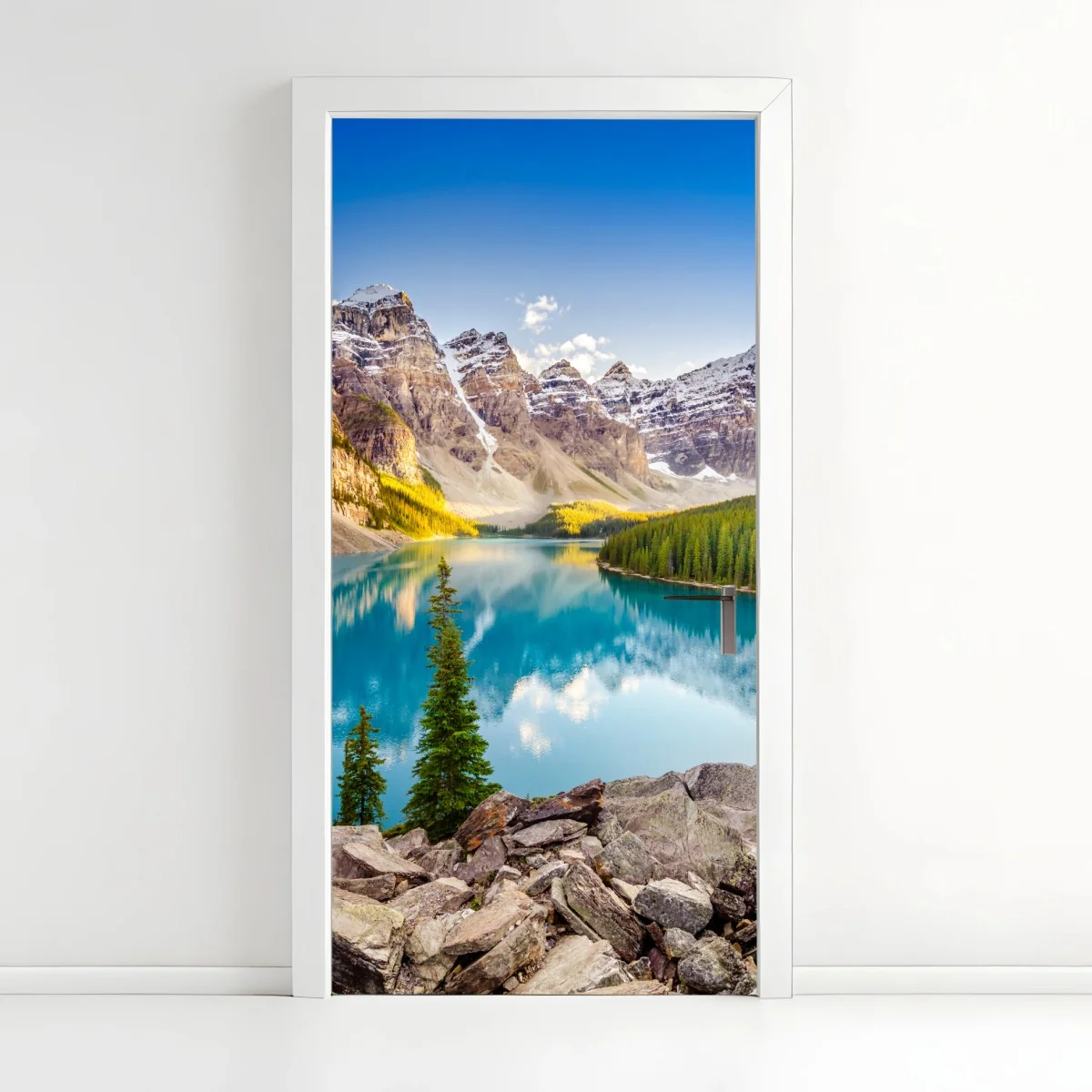 Sticker pour porte panorama du lac Moraine au coucher du soleil – Wallnifity® Sticker pour porte panorama du lac Moraine au coucher du soleil – Wallnifity®