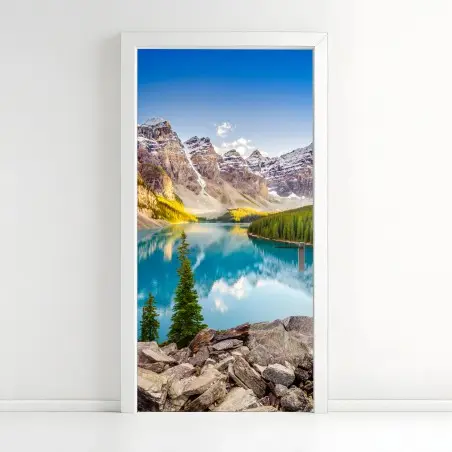 Sticker pour porte panorama du lac Moraine au coucher du soleil – Wallnifity®