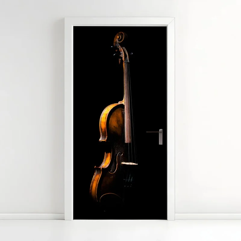 Sticker pour porte violon en clair-obscur sur fond noir – Wallnifity®