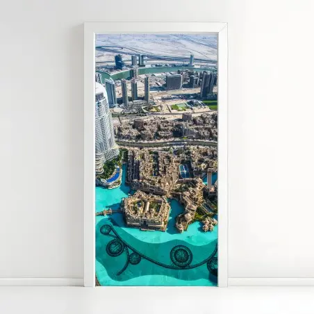 Sticker pour porte vue aérienne de Dubaï et du lac urbain – Wallnifity®
