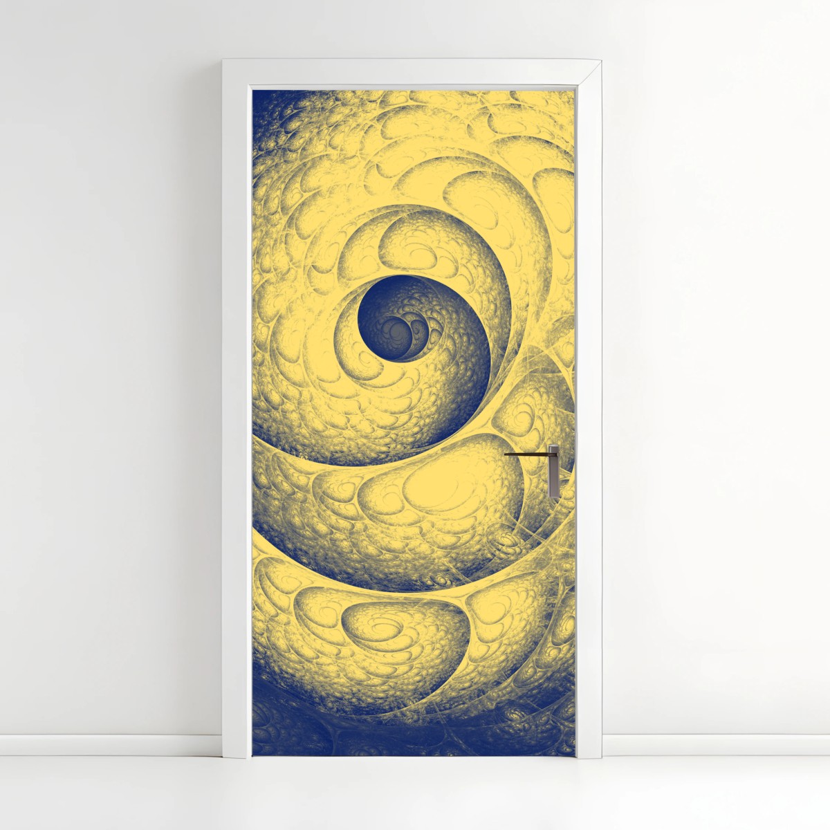 Sticker pour porte spirale fractale jaune et bleue – Wallnifity®