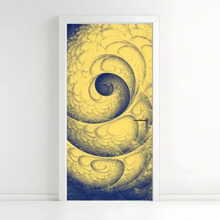 Sticker pour porte spirale fractale jaune et bleue – Wallnifity®