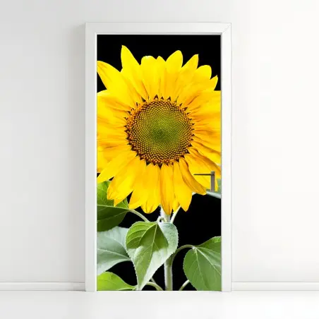 Sticker pour porte tournesol éclatant sur fond noir – Wallnifity®